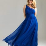 One Beaded Shoulder Chiffon Bodice Royal Blue Best Prom Dresses US